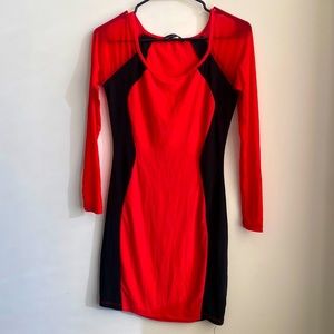 Long sheer sleeve body con dress